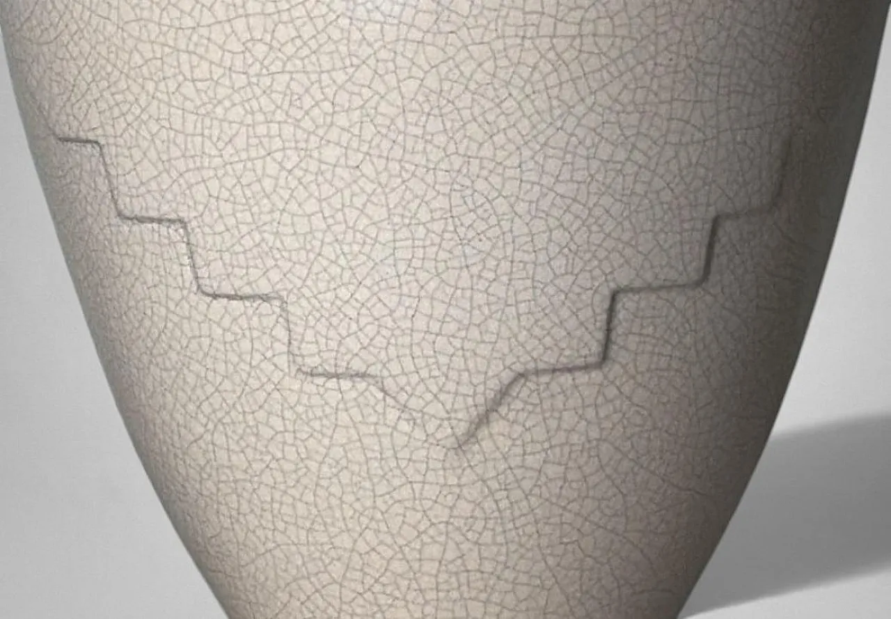 Art Deco white ceramic vase, Raku technique, 20th century 12