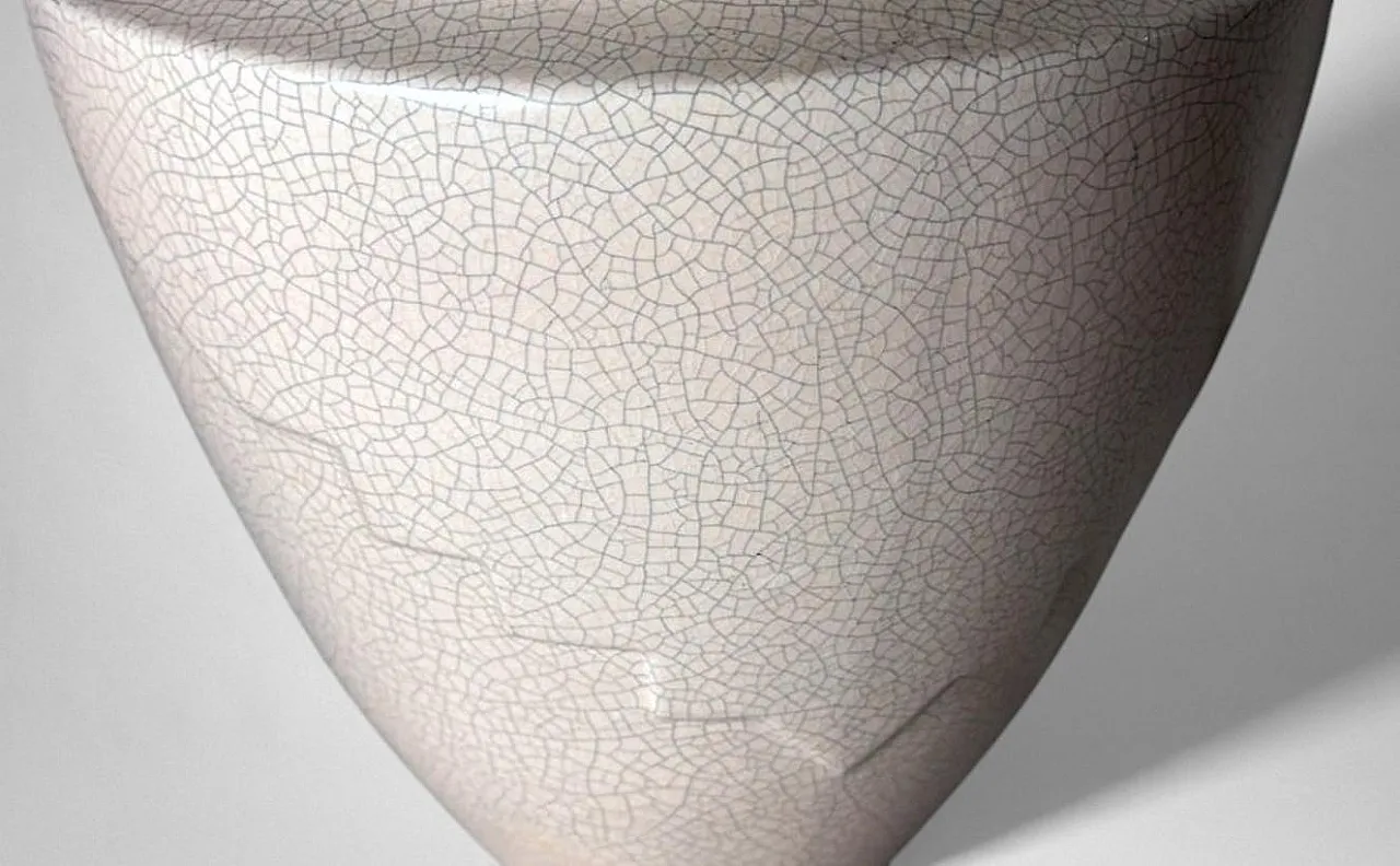 Art Deco white ceramic vase, Raku technique, 20th century 13