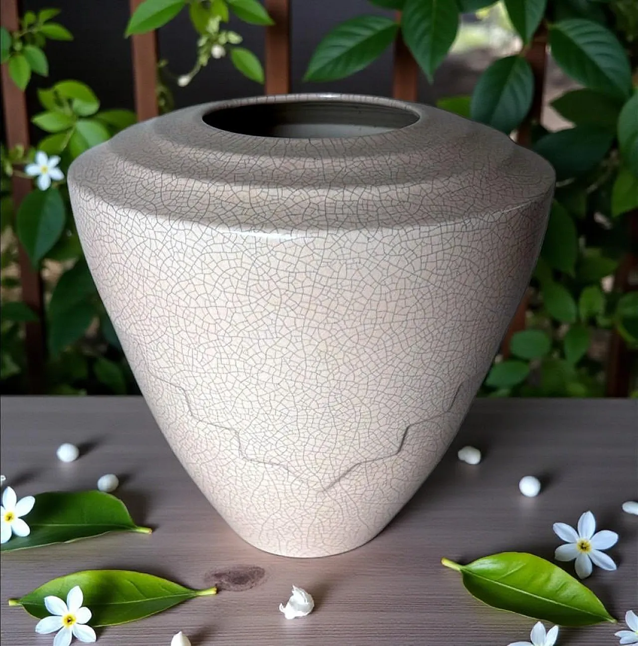 Art Deco white ceramic vase, Raku technique, 20th century 18