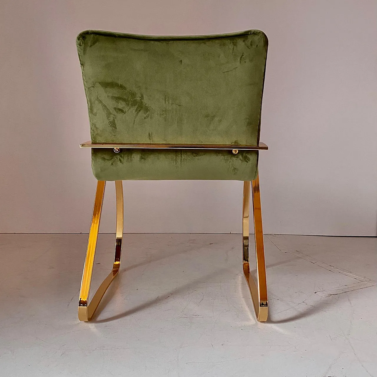 Armchair in green velvet and gold chromed steel, 70s 7