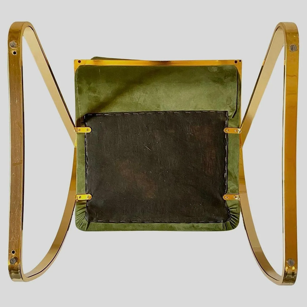 Armchair in green velvet and gold chromed steel, 70s 11