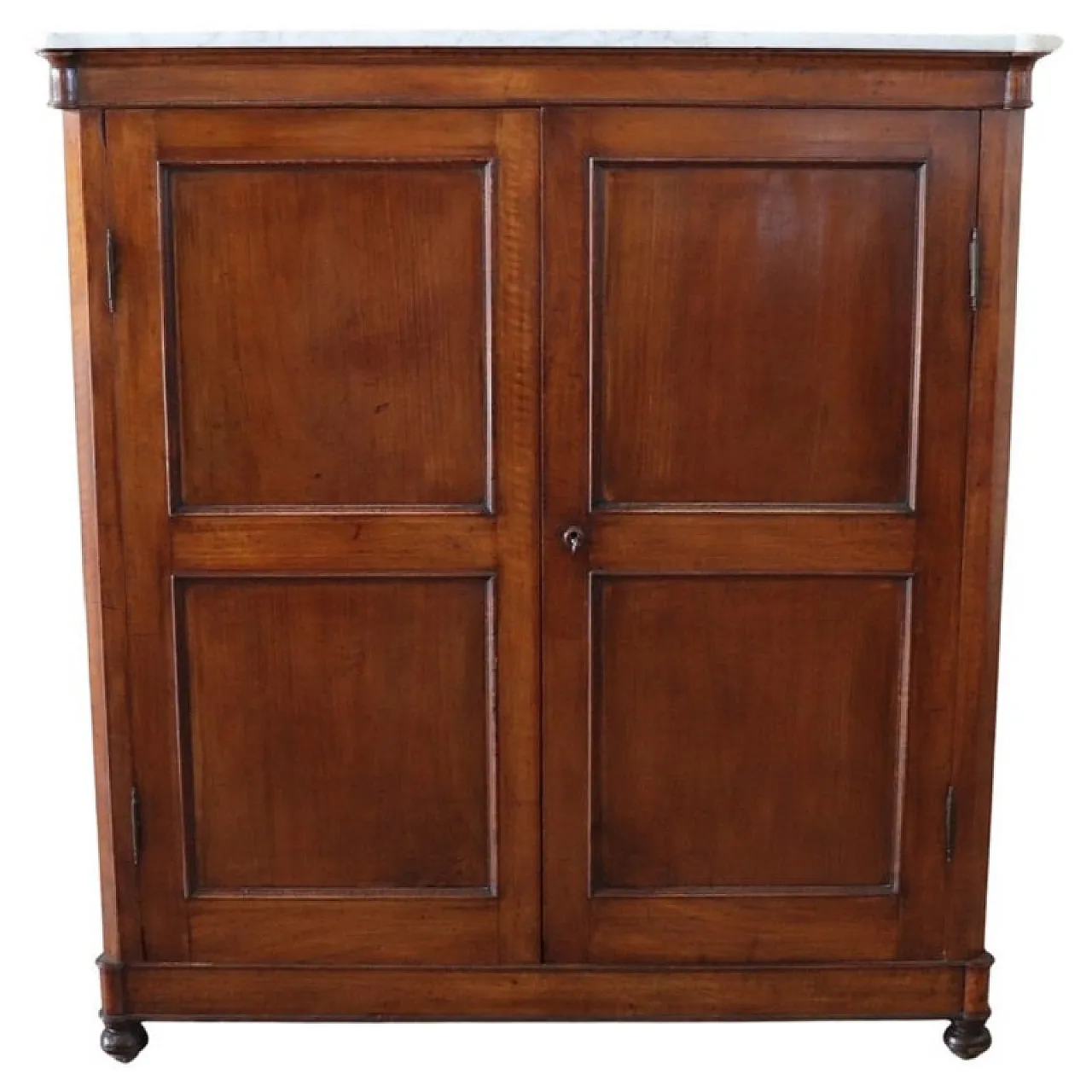 Wardrobe in solid walnut with marble top, 19th century 1