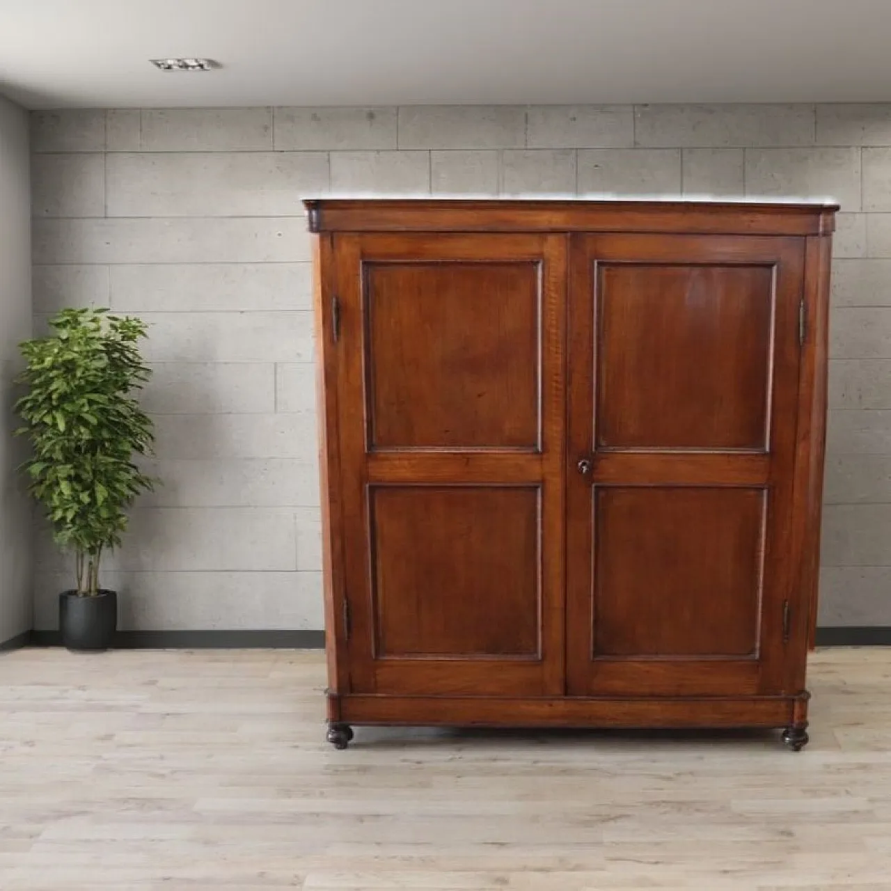Wardrobe in solid walnut with marble top, 19th century 2