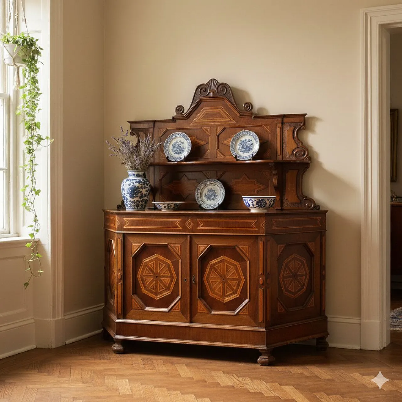 Credenza umbertina in noce dalla forma arrotondata, fine '800 2