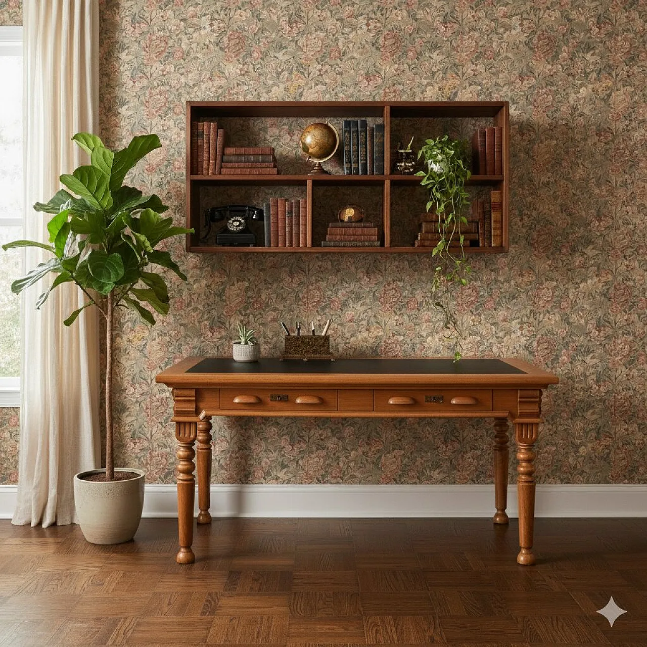 Scrivania in rovere con inserto in formica nera sul piano, primo '900 2