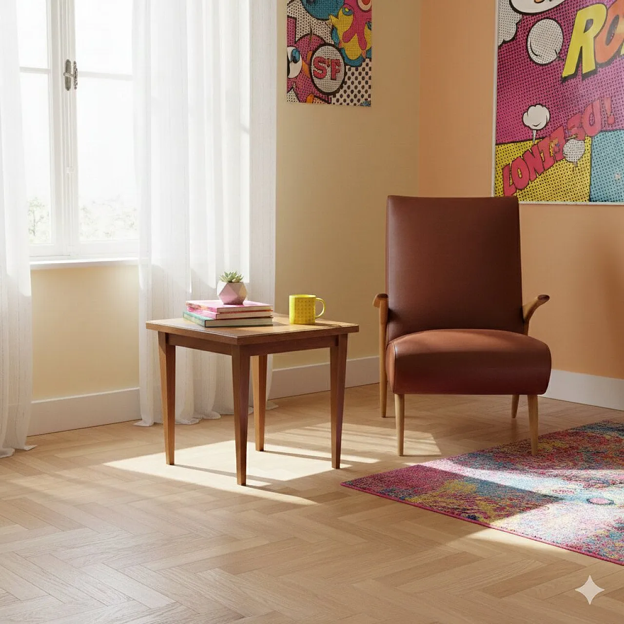 Tavolino in legno con piano in vetro, '900 2