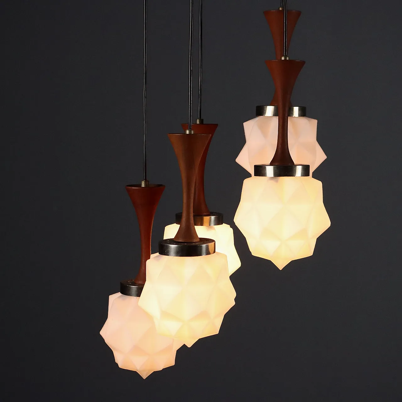 Glass chandelier, teak wood and metal details, 20th century 3