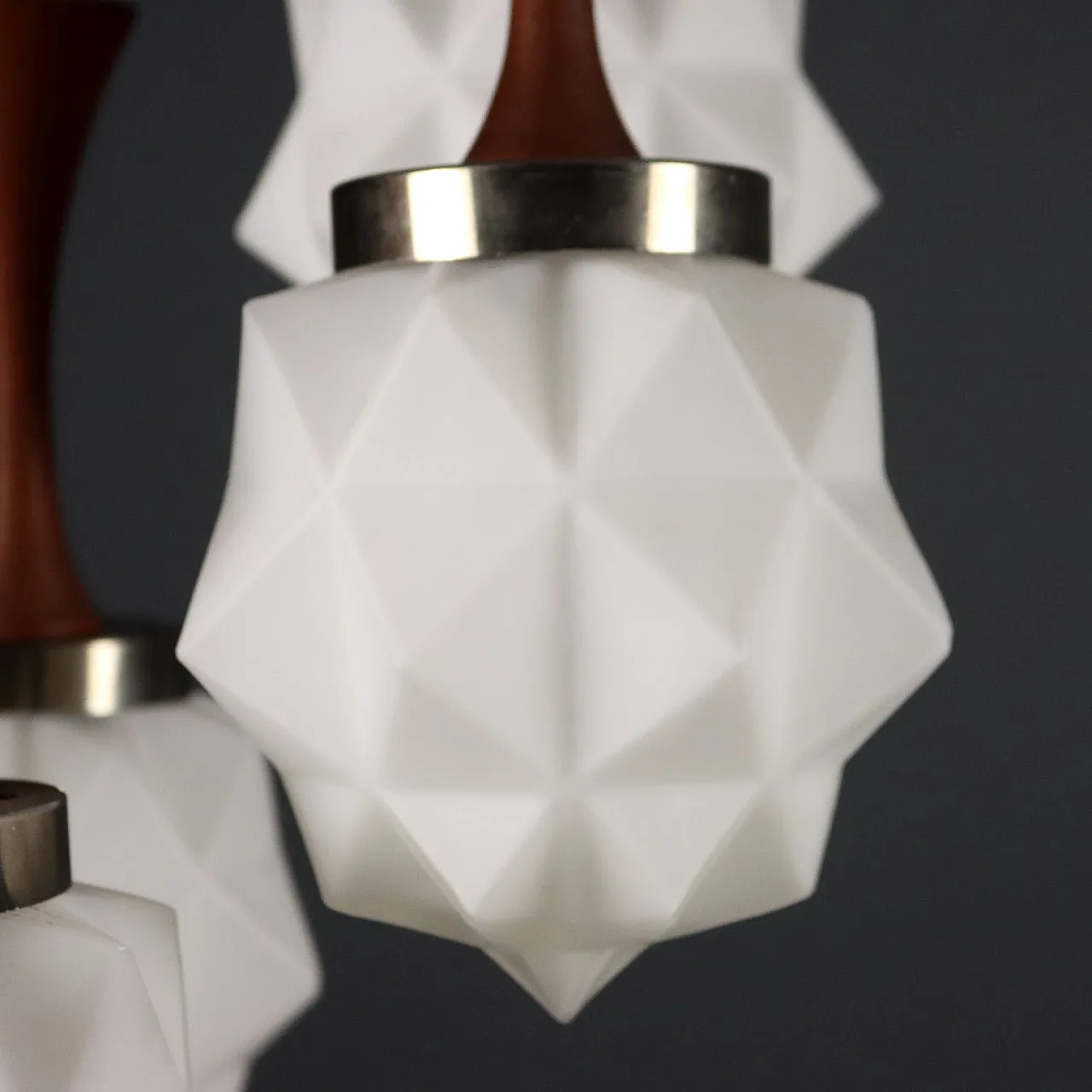 Glass chandelier, teak wood and metal details, 20th century 6