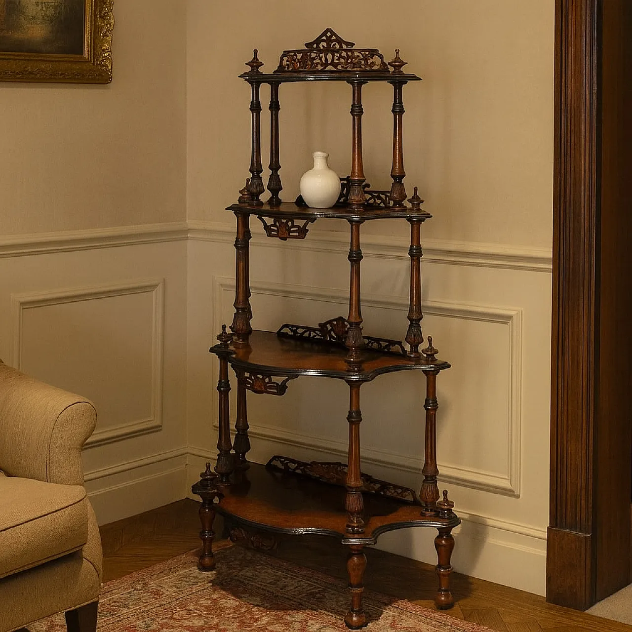 Etagere in walnut burl walnut baluster, 19th century 2