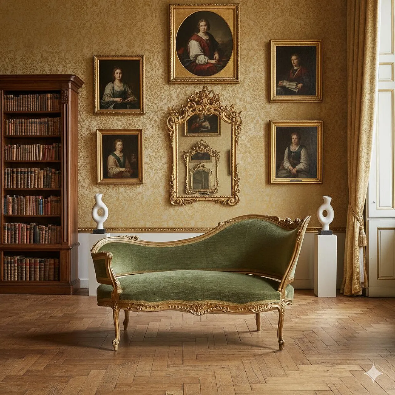 Divano in stile rococò in legno intagliato e dorato, fine '800 2