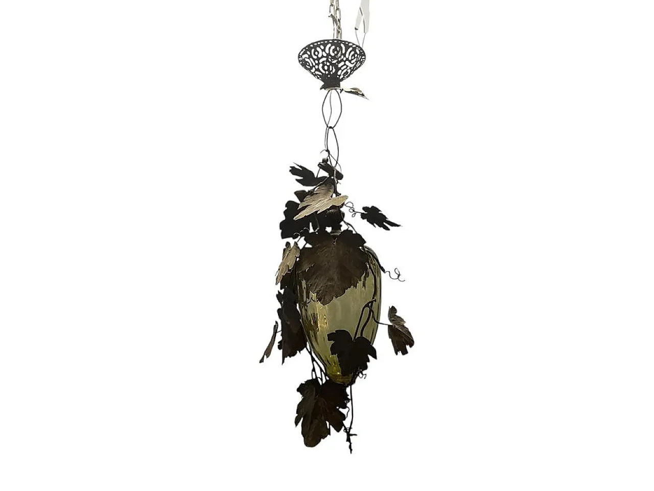 Murano glass lantern with wrought iron vine leaves, 1950s 1