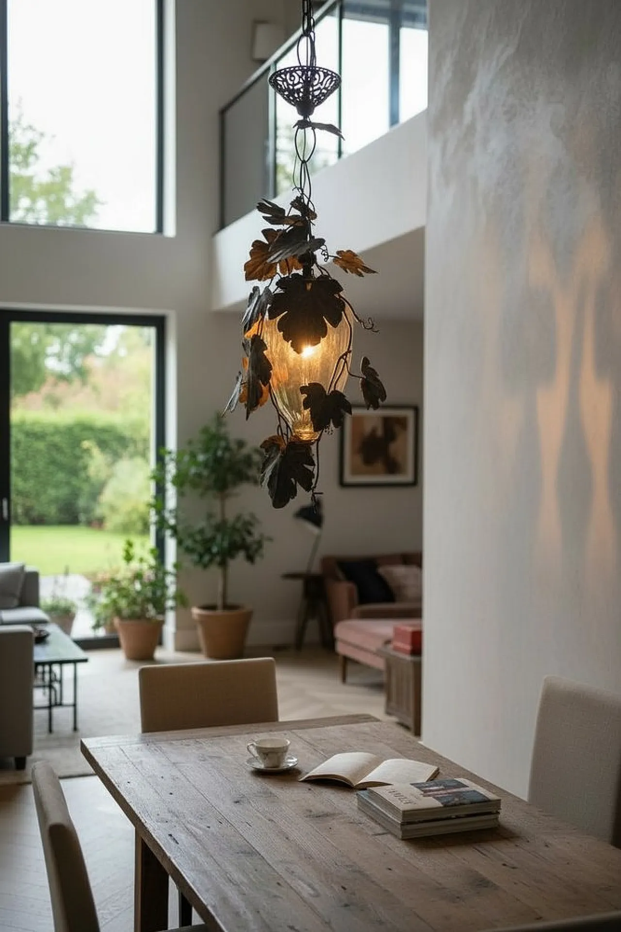 Murano glass lantern with wrought iron vine leaves, 1950s 4