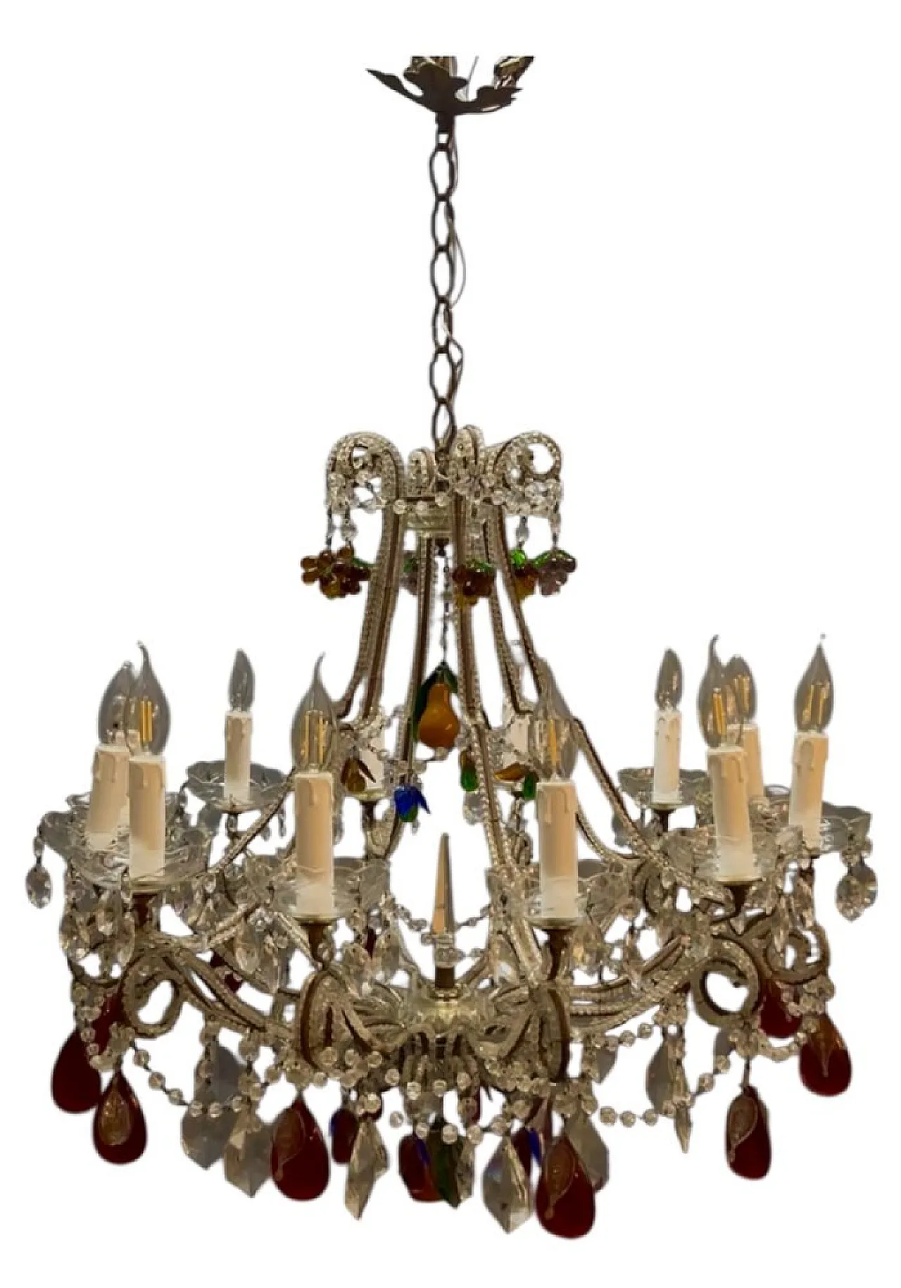 Murano glass chandelier with beads and crystal, Italy, 1960s 1