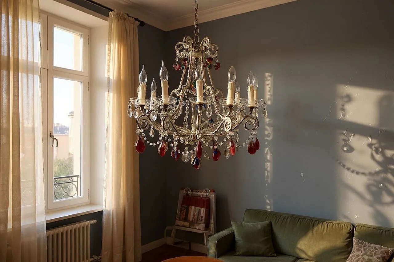 Murano glass chandelier with beads and crystal, Italy, 1960s 2