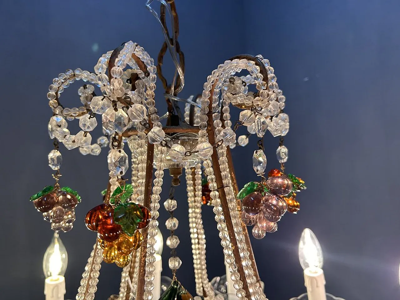 Murano glass chandelier with beads and crystal, Italy, 1960s 4