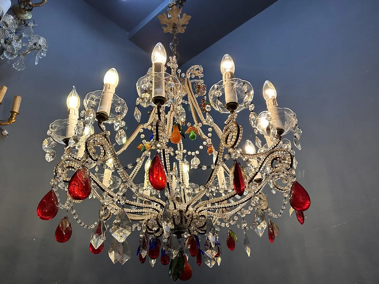 Murano glass chandelier with beads and crystal, Italy, 1960s 5