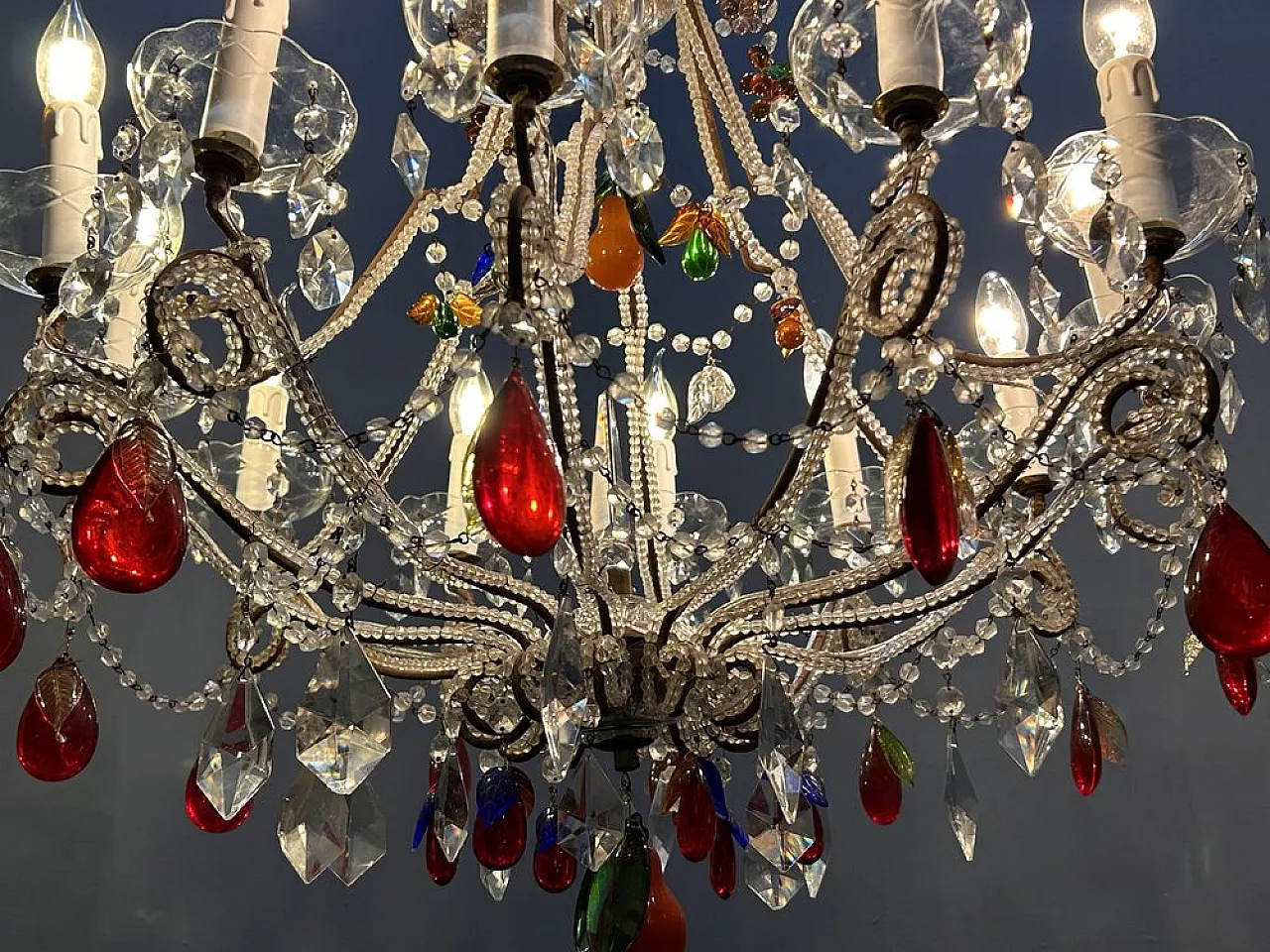 Murano glass chandelier with beads and crystal, Italy, 1960s 6