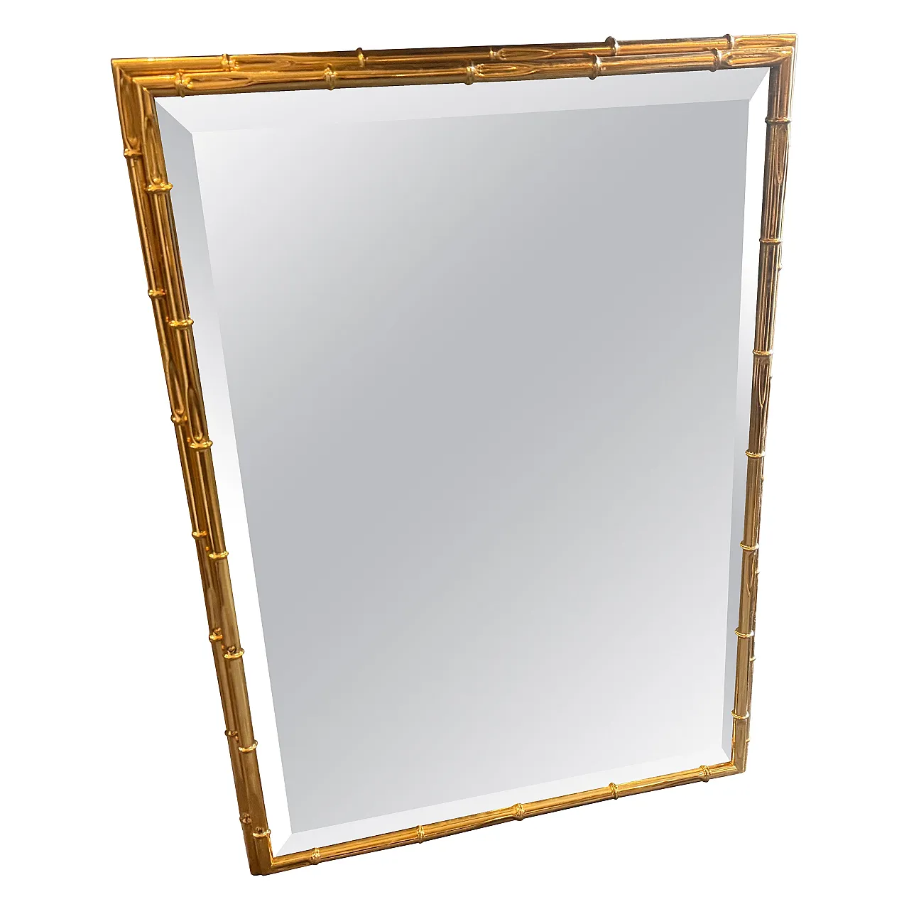 Specchio in ottone a forma di bambù Hollywood Regency, anni '70 1