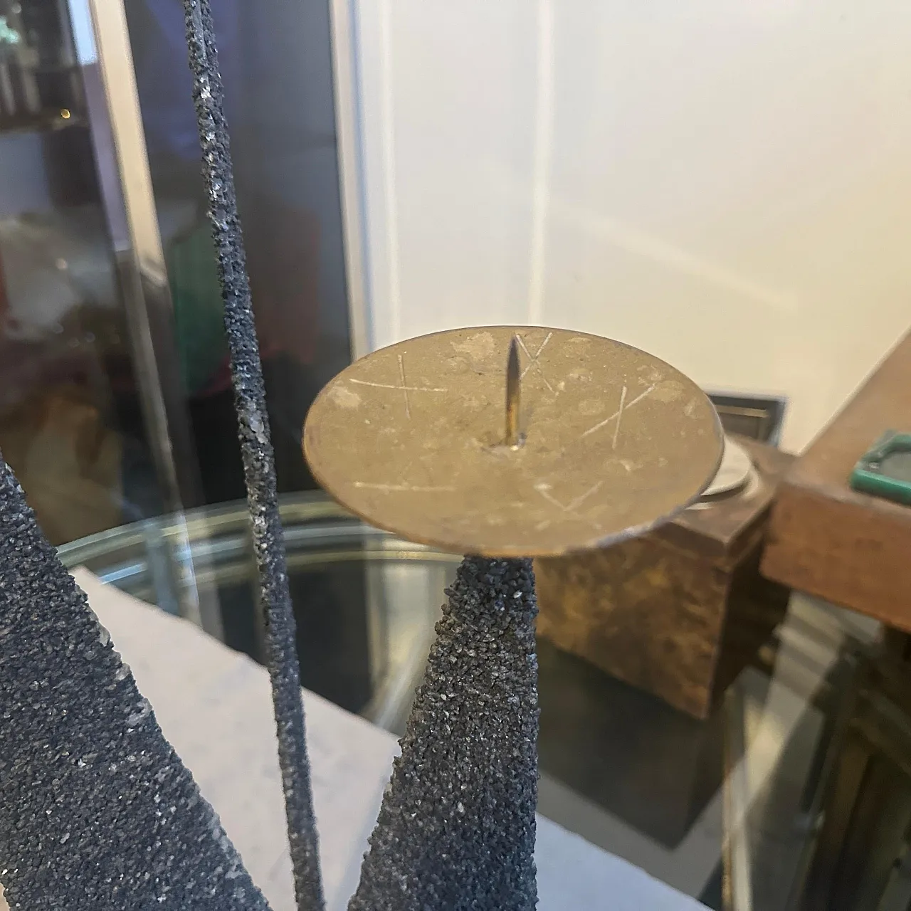 Brutalist iron and brass three arms candelabra, 1980s 6