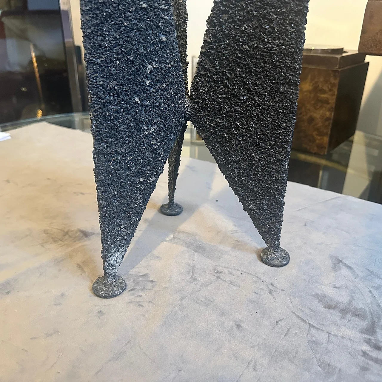 Brutalist iron and brass three arms candelabra, 1980s 7