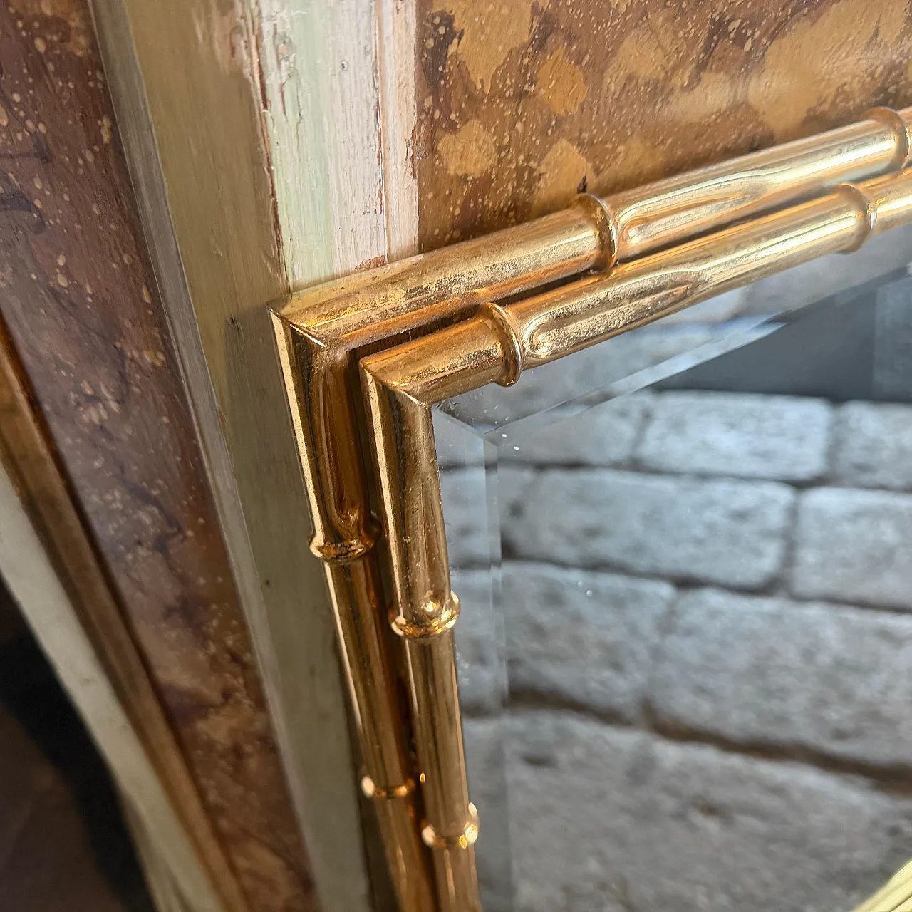 Specchio in ottone a forma di bambù Hollywood Regency, anni '70 3