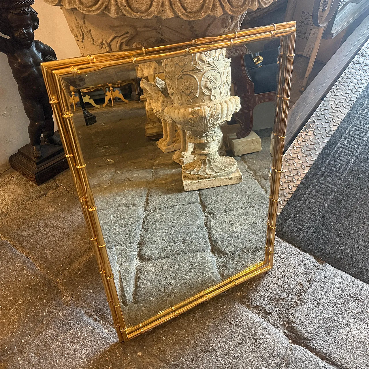 Specchio in ottone a forma di bambù Hollywood Regency, anni '70 4