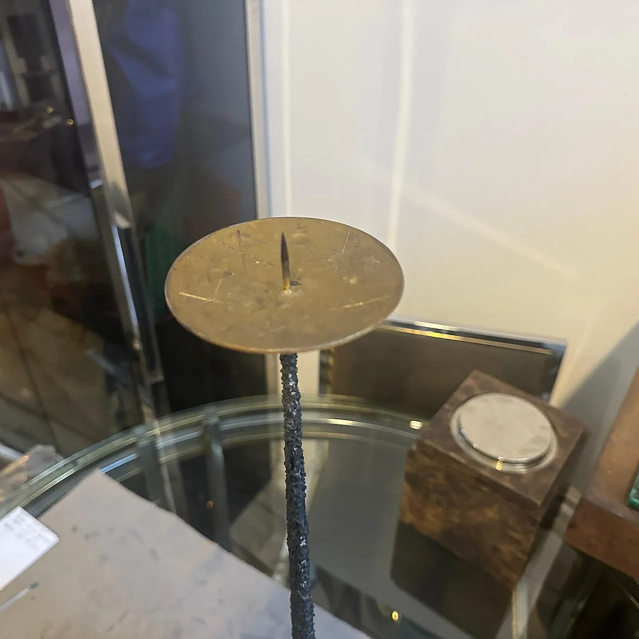 Brutalist iron and brass three arms candelabra, 1980s 9