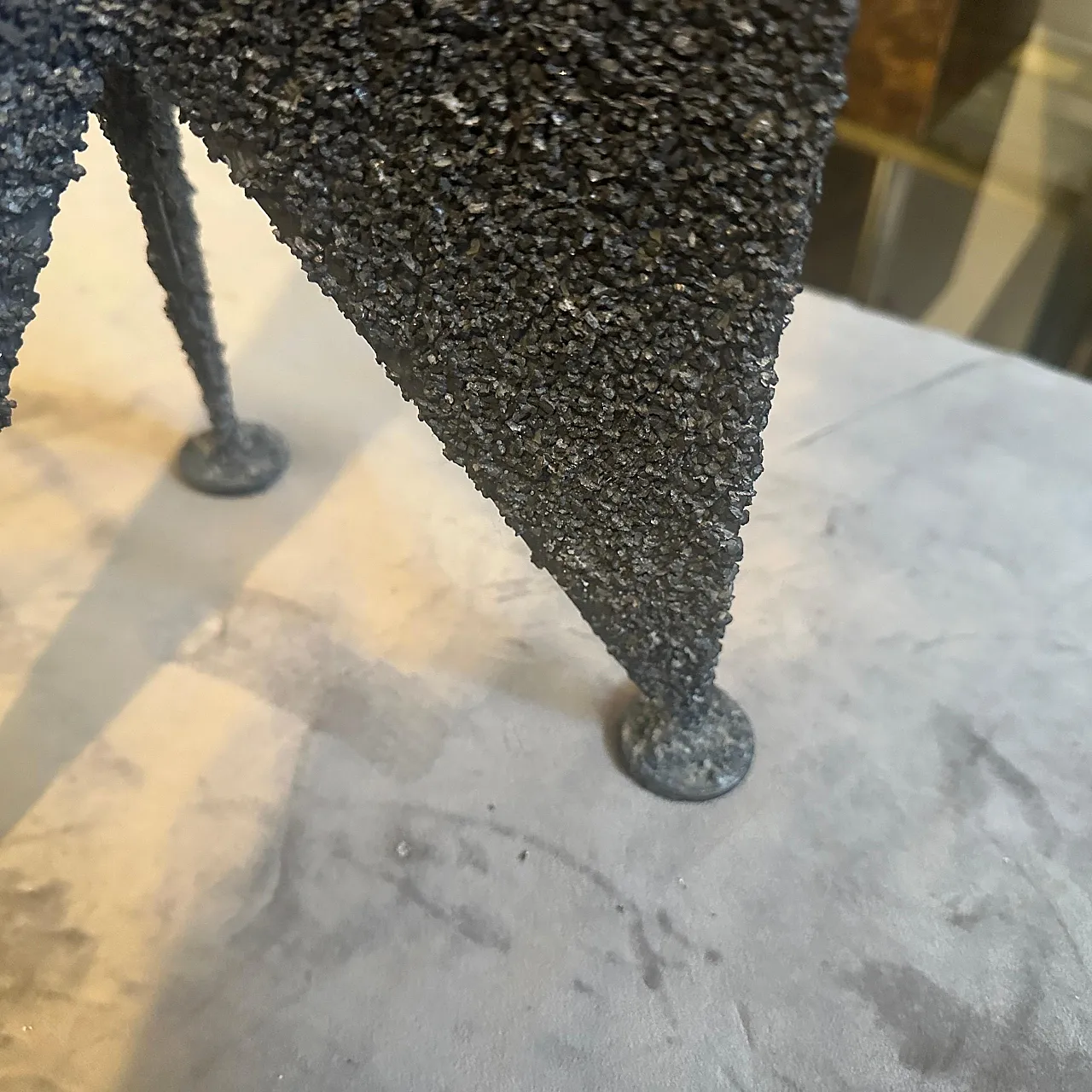 Brutalist iron and brass three arms candelabra, 1980s 10