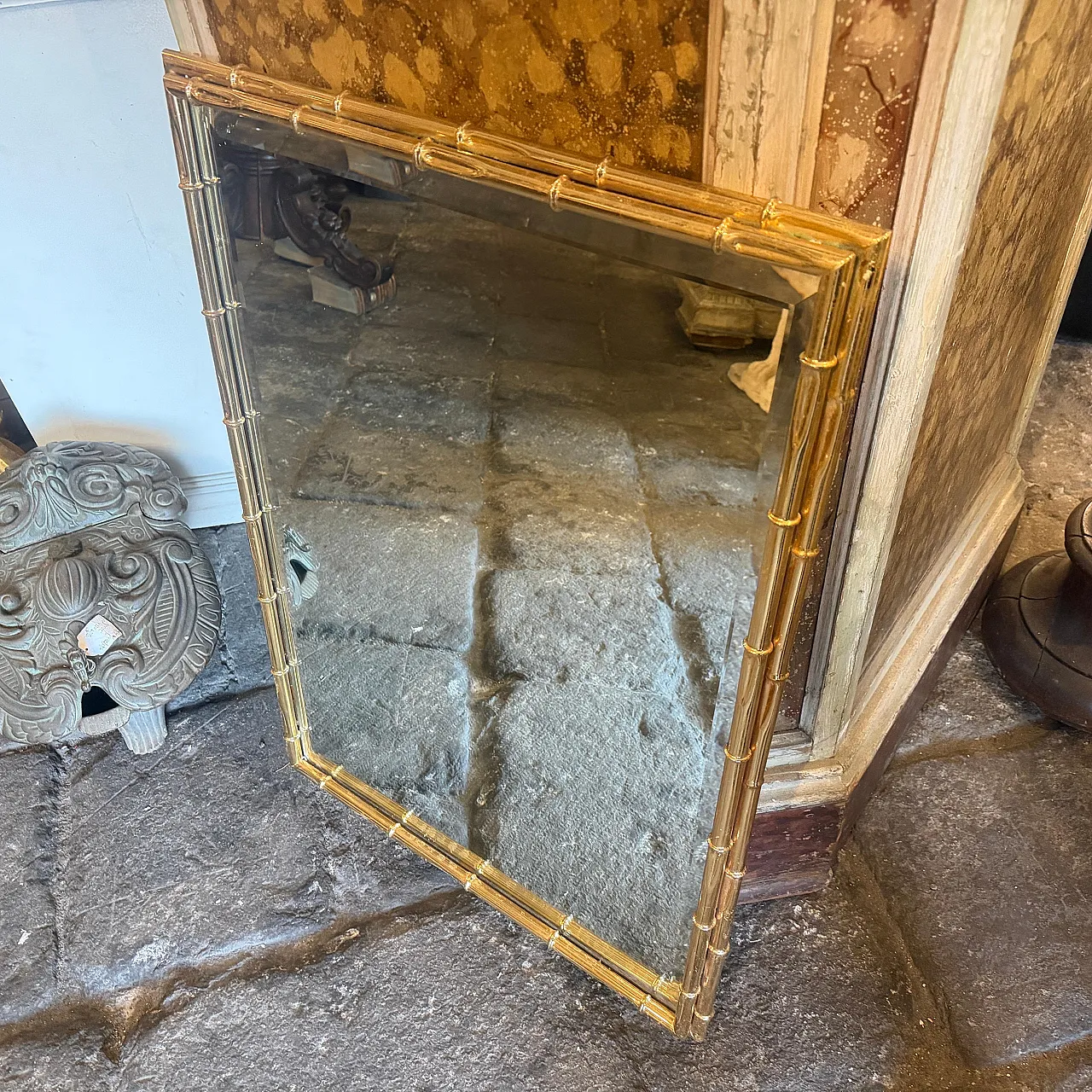 Specchio in ottone a forma di bambù Hollywood Regency, anni '70 8