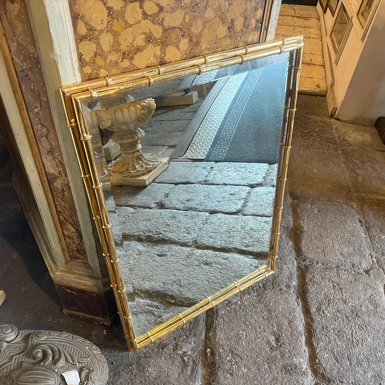 Specchio in ottone a forma di bambù Hollywood Regency, anni '70 11