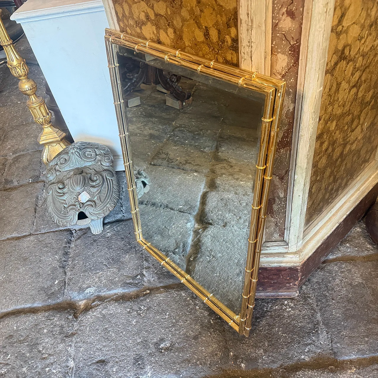 Specchio in ottone a forma di bambù Hollywood Regency, anni '70 12