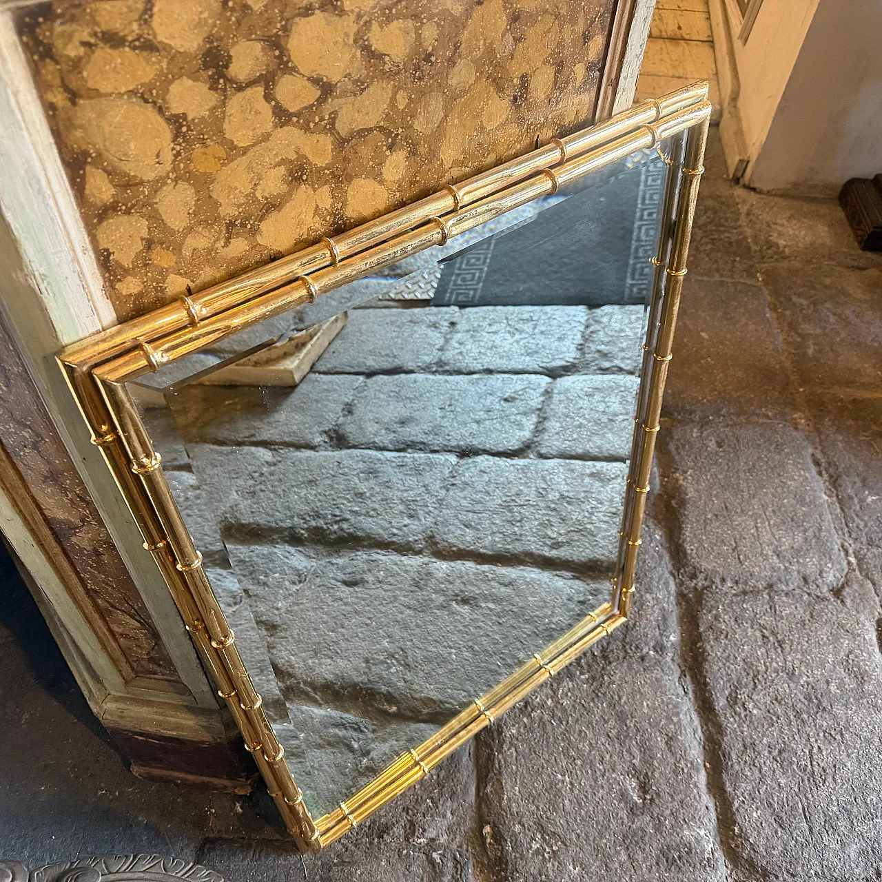 Specchio in ottone a forma di bambù Hollywood Regency, anni '70 14