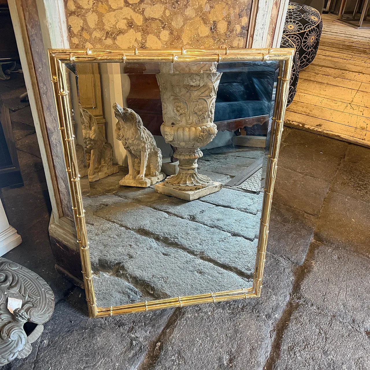 Specchio in ottone a forma di bambù Hollywood Regency, anni '70 15