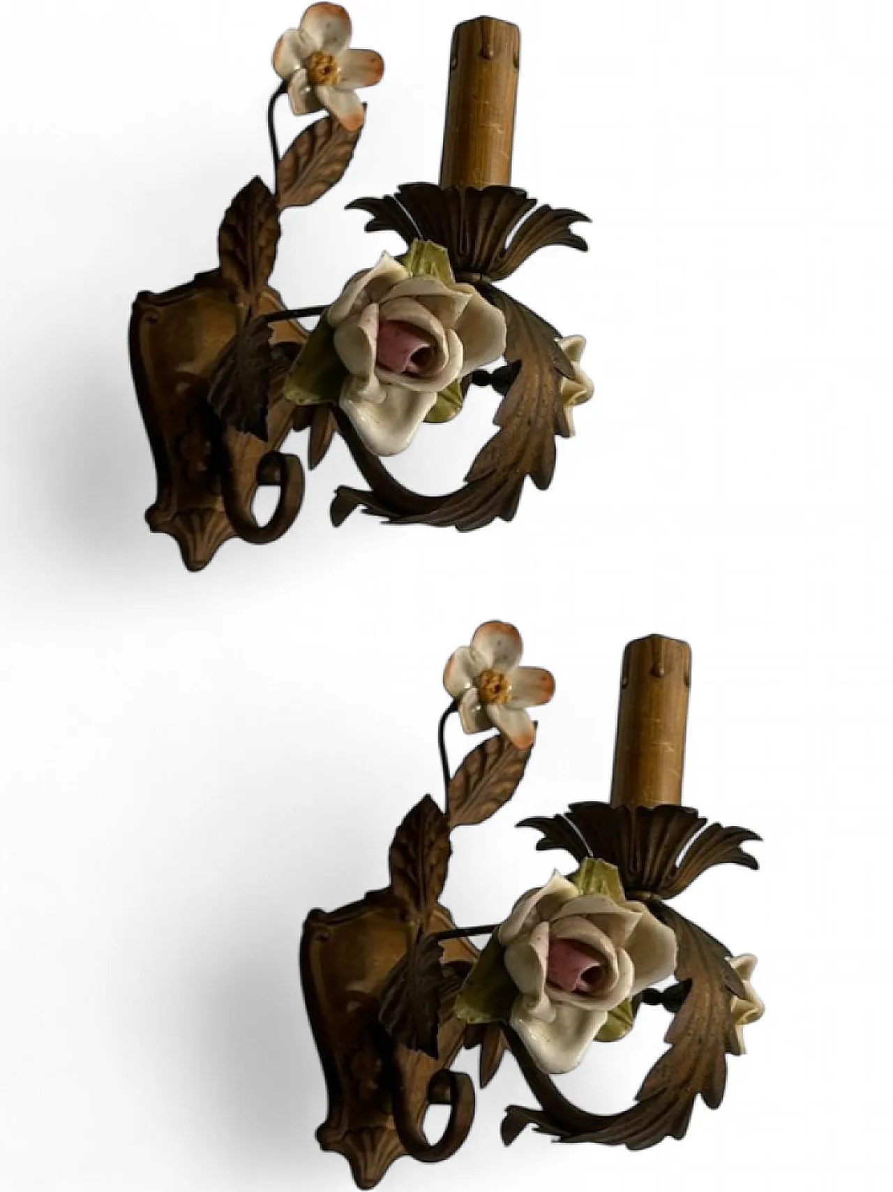 Pair of Tole porcelain flower sconces, 1960s 9