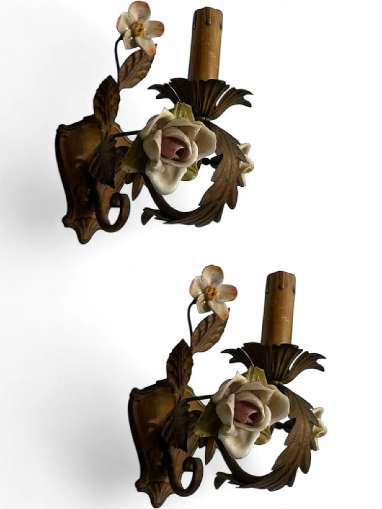 Pair of Tole porcelain flower sconces, 1960s 10