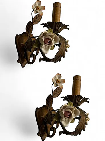 Pair of Tole porcelain flower sconces, 1960s