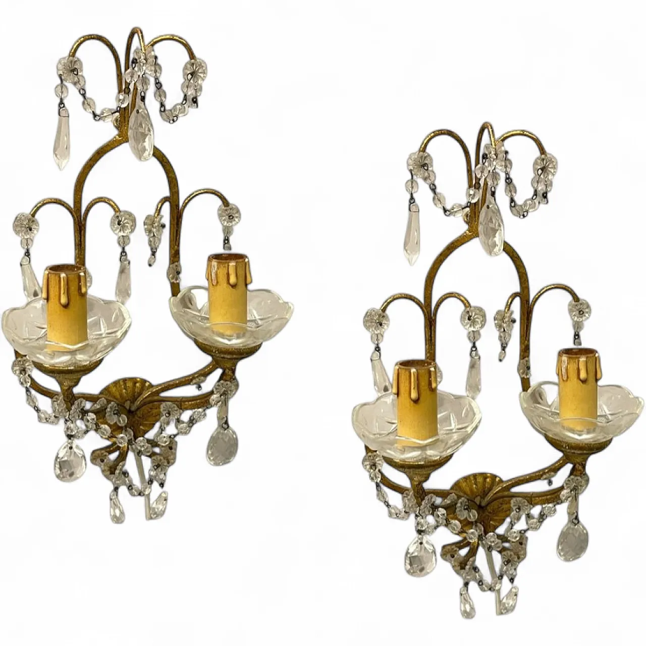 Pair of Florentine gilded crystal sconces, 1960s 10