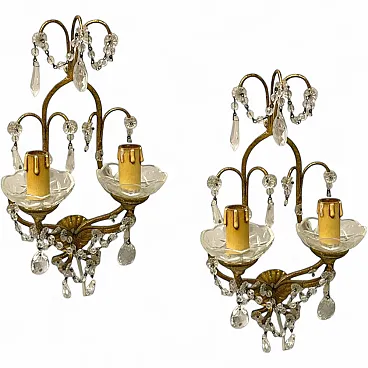 Pair of Florentine gilded crystal sconces, 1960s