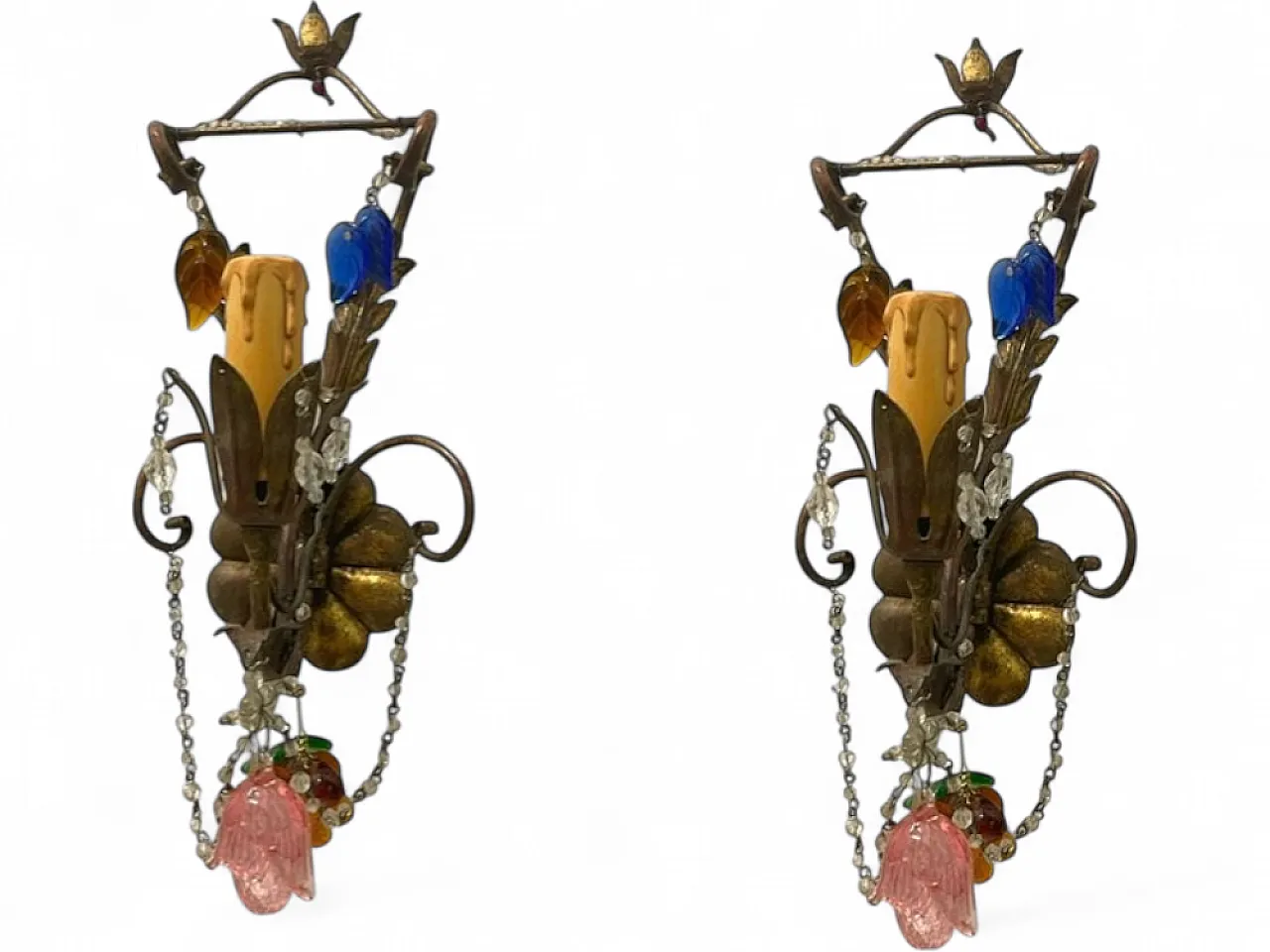 Pair of Tole Murano Glass Applique, 1950s 10