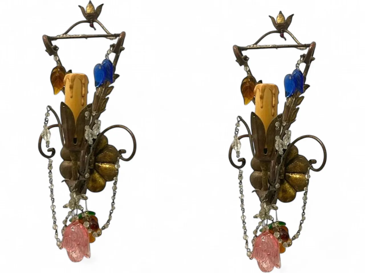 Pair of Tole Murano Glass Applique, 1950s 12