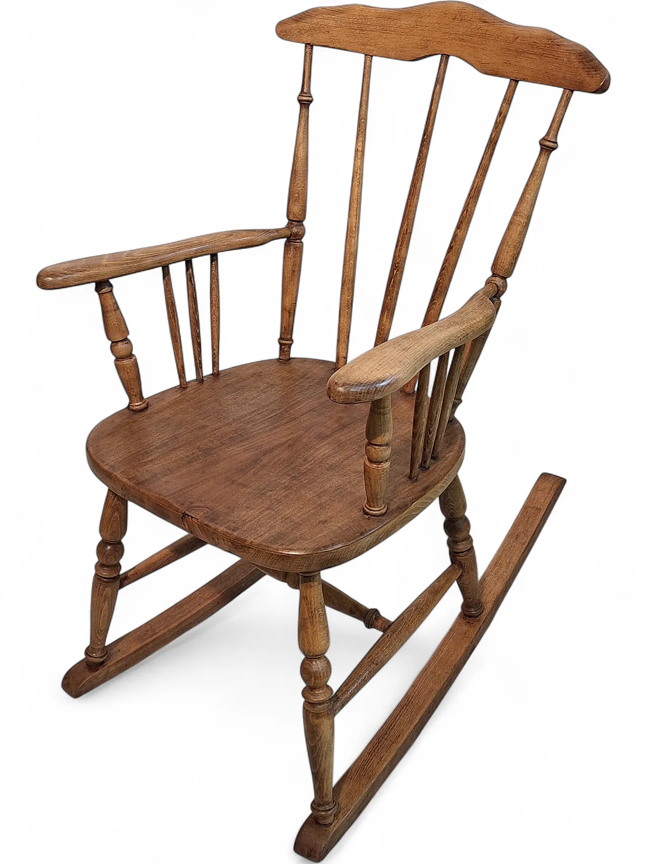 Windsor style rocking chair in beech wood, 70s 21