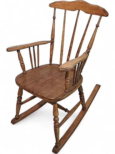 Windsor style rocking chair in beech wood, 70s