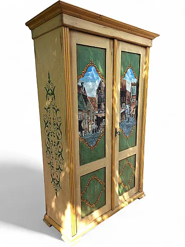 Austrian painted wardrobe with polychrome decorations,  19th century