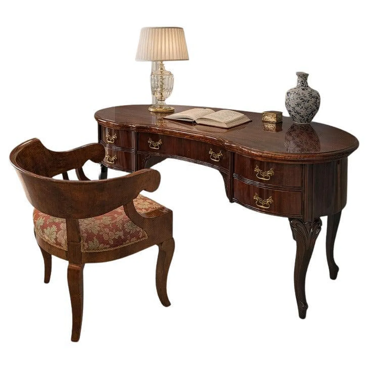 Bean desk with cockpit armchair, 20th century 1