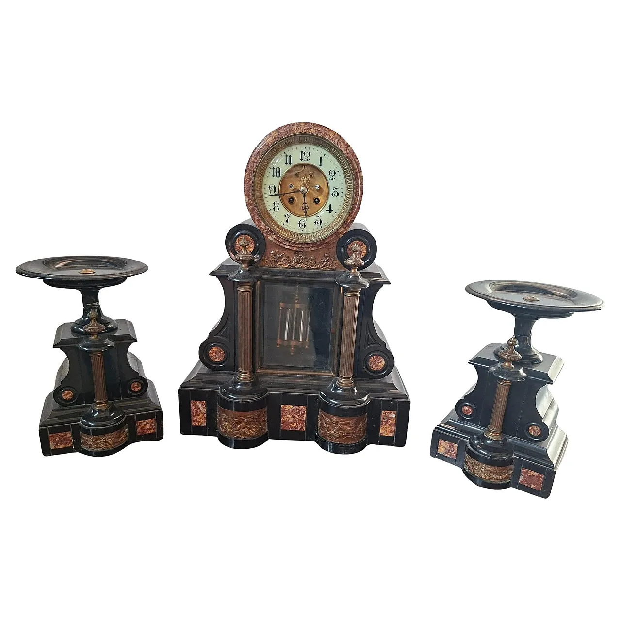 Napoleon table clock in black and red marble, late 19th century 1