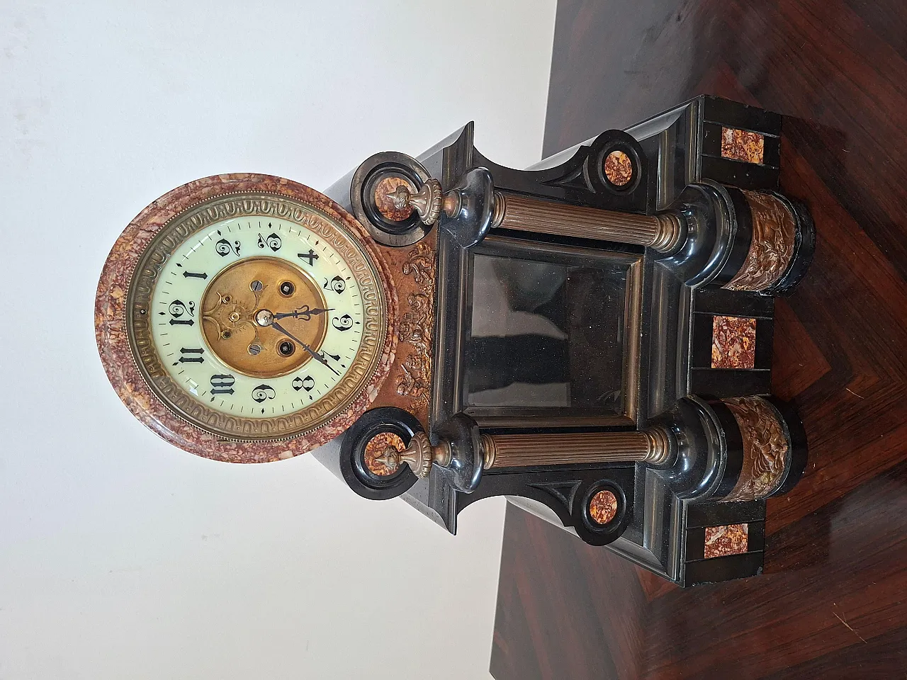 Napoleon table clock in black and red marble, late 19th century 2