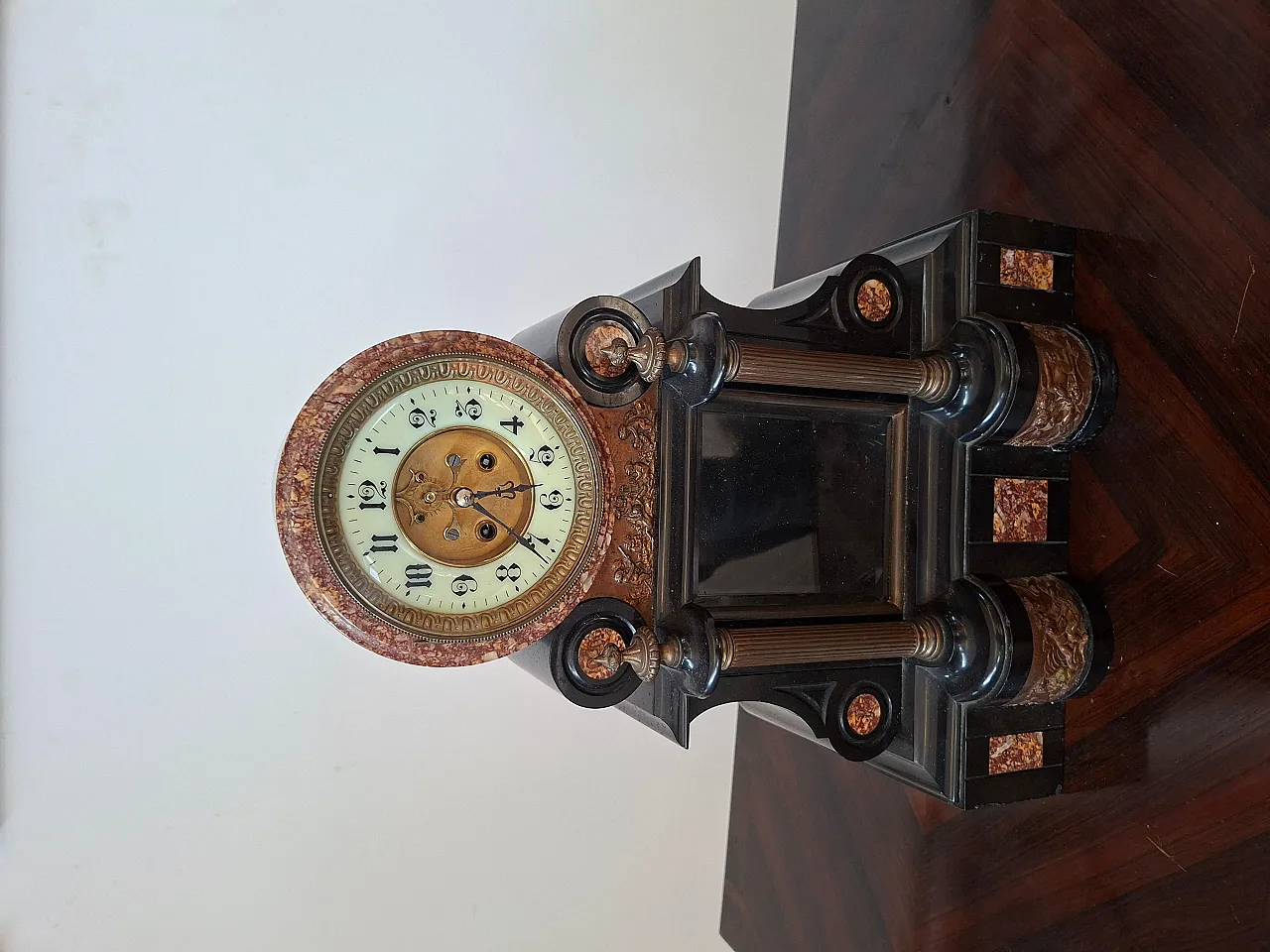 Napoleon table clock in black and red marble, late 19th century 3