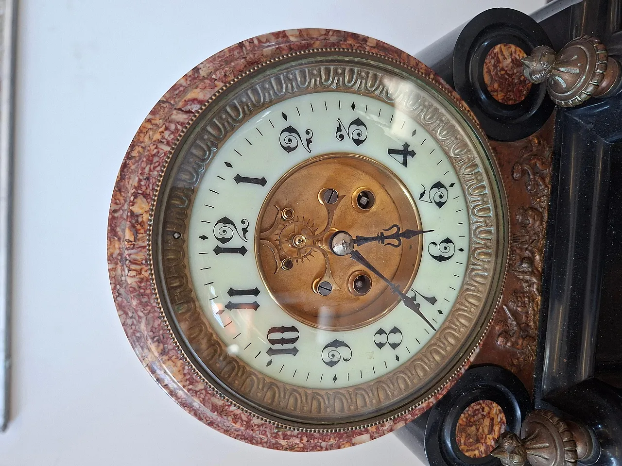Napoleon table clock in black and red marble, late 19th century 4
