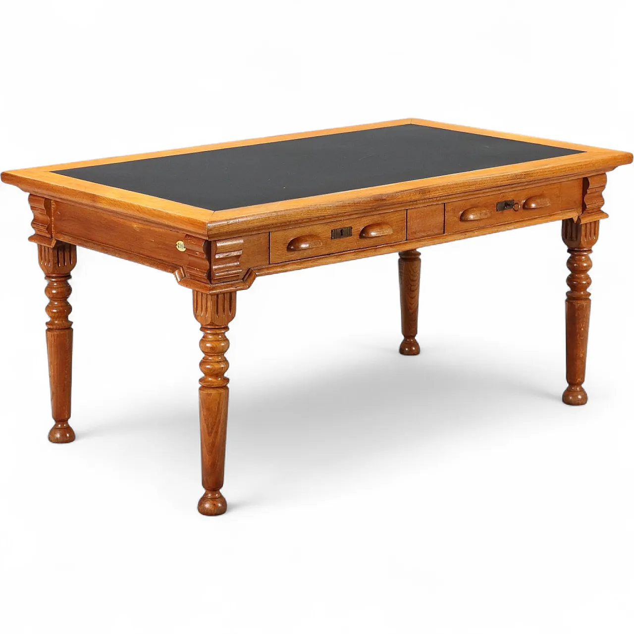 Scrivania in rovere con inserto in formica nera sul piano, primo '900 10