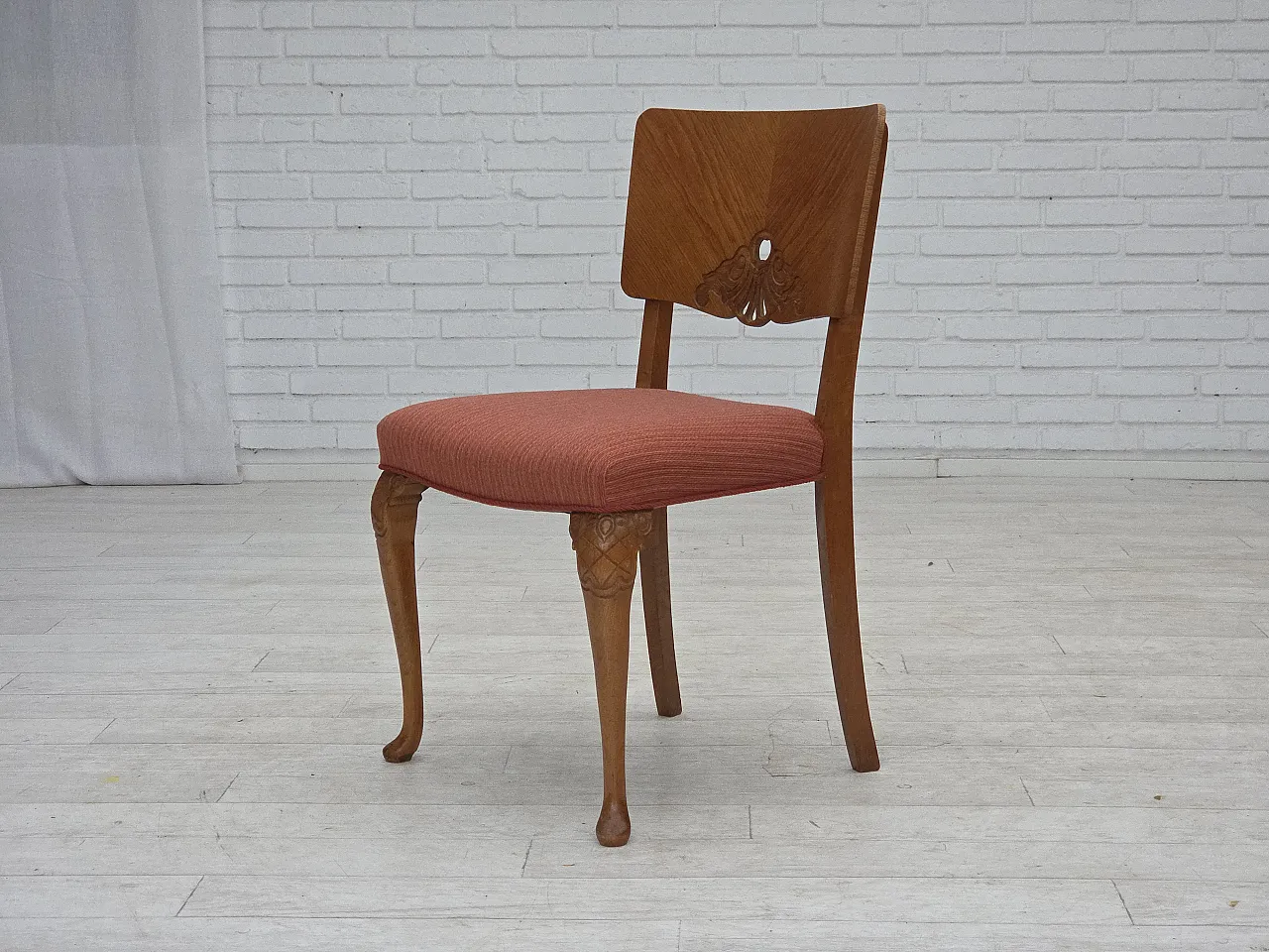 1950s, set of 6 Danish dining chairs, furniture wool, solid oak wood. 5